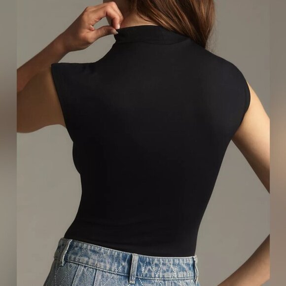 Maeve Anthropologie Mock-Neck Black Bodysuit Sz XL - Picture 3 of 11